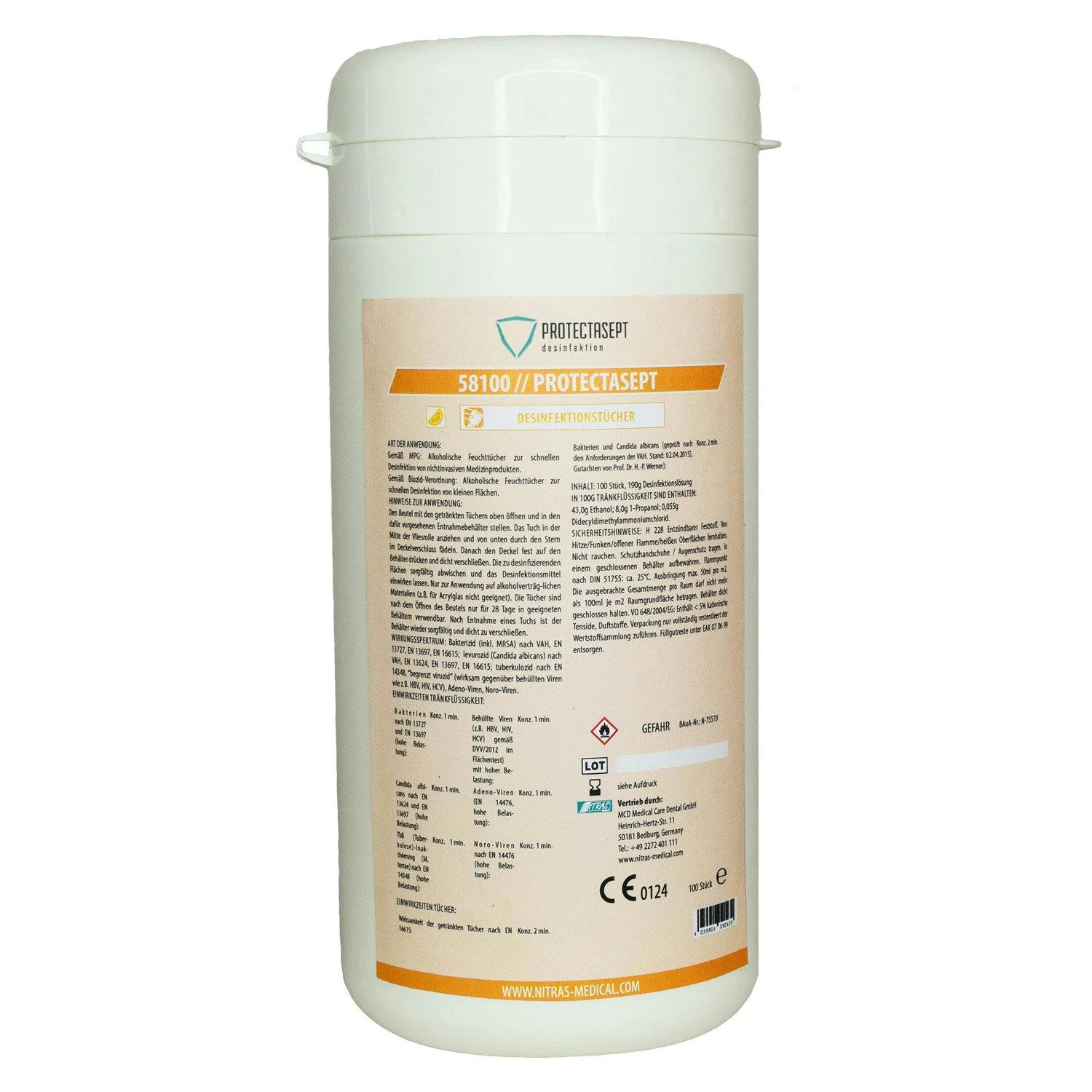 Nitras Desinfektionstücher 58100, Protectasept- Gebrauchsfertig VAH Gelistet 100 Stück Pro Dose 100 Stück 3 Nitras Desinfektionstücher 58100, Protectasept- Gebrauchsfertig VAH Gelistet 100 Stück Pro Dose 100 Stück