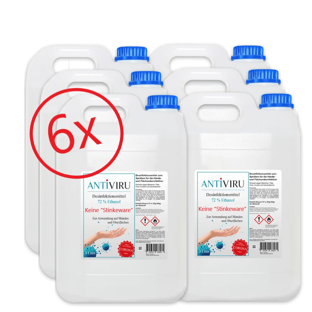 ANTiVIRU | Desinfektionsmittel 6x 5L Kanister | Handdesinfektion & Flächendesinfektion | Viruzid | Anwendungsfertig 3 ANTiVIRU | Desinfektionsmittel 6x 5L Kanister | Handdesinfektion & Flächendesinfektion | Viruzid | Anwendungsfertig