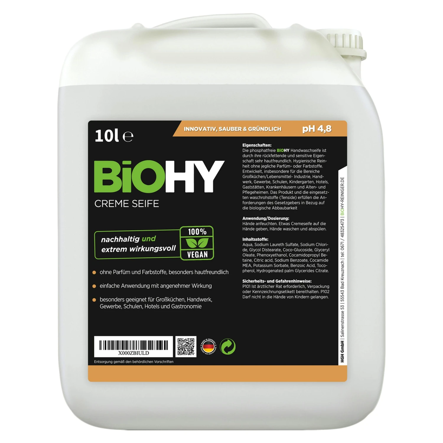 BiOHY Creme Seife (50x10l Kanister) | Hautschonende, Rückfettende Und Geruchsneutrale Handseife Bereich PHOSPHATFREI | Ohne Parfüm Und Farbstoffe 5 BiOHY Creme Seife (50x10l Kanister) | Hautschonende, Rückfettende Und Geruchsneutrale Handseife Bereich PHOSPHATFREI | Ohne Parfüm Und Farbstoffe – Bild 3